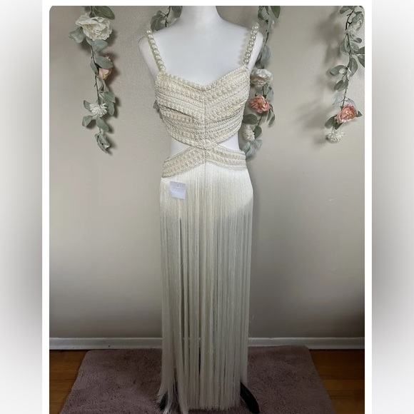 PATBO FRINGE DRESS WITH PEARL BEADED STRAPS BNWT - Size 4 - Picture 4 of 6
